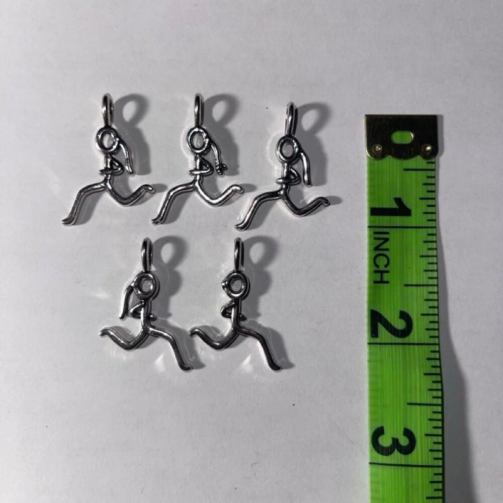 5 Pc Silver Running Man Athlete Charms Track Field Marathon Craft Supplies